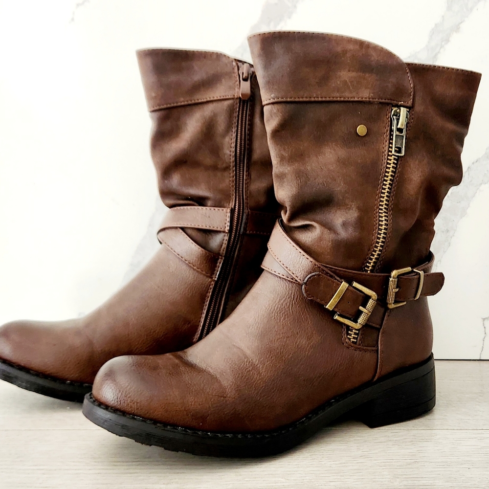 Womens brown vintage faux leather boots